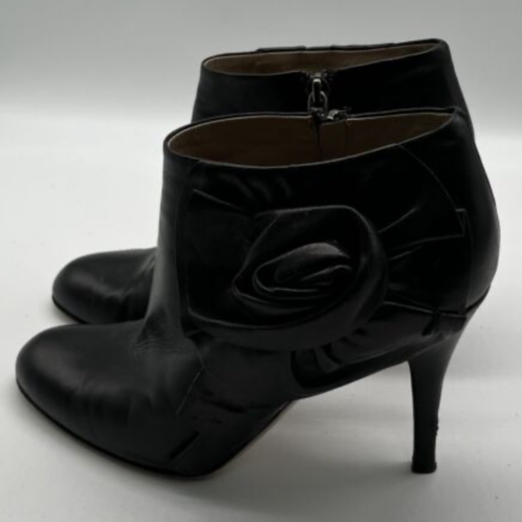Red Valentino Black Leather Floral Appliqu Ankle Booties Sz 39
